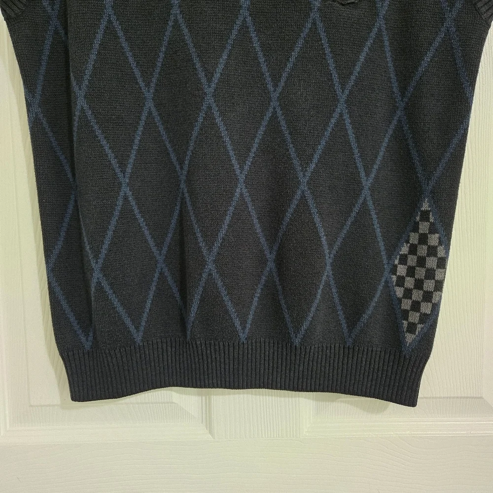 Allyance Argyle Sweater Vest Mens Large Black Blue Zip Pocket